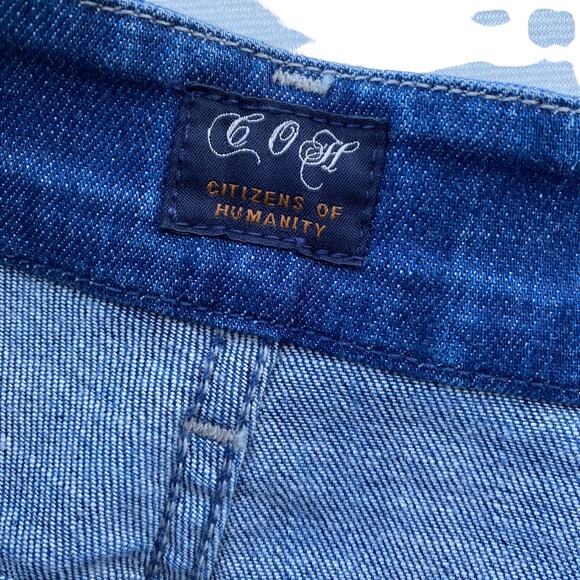 New Citizens of Humanity Women Dark Wash Whiskered Jean Denim Mini Skirt 27 - Picture 9 of 14